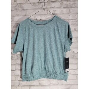 VELOCITY Large Activewear‎ Women Heather Teal Dusky Stretch Hem Crop Top NEW $38